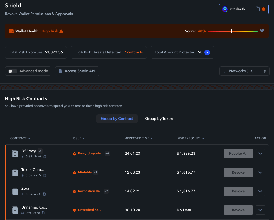 defi shield overview page